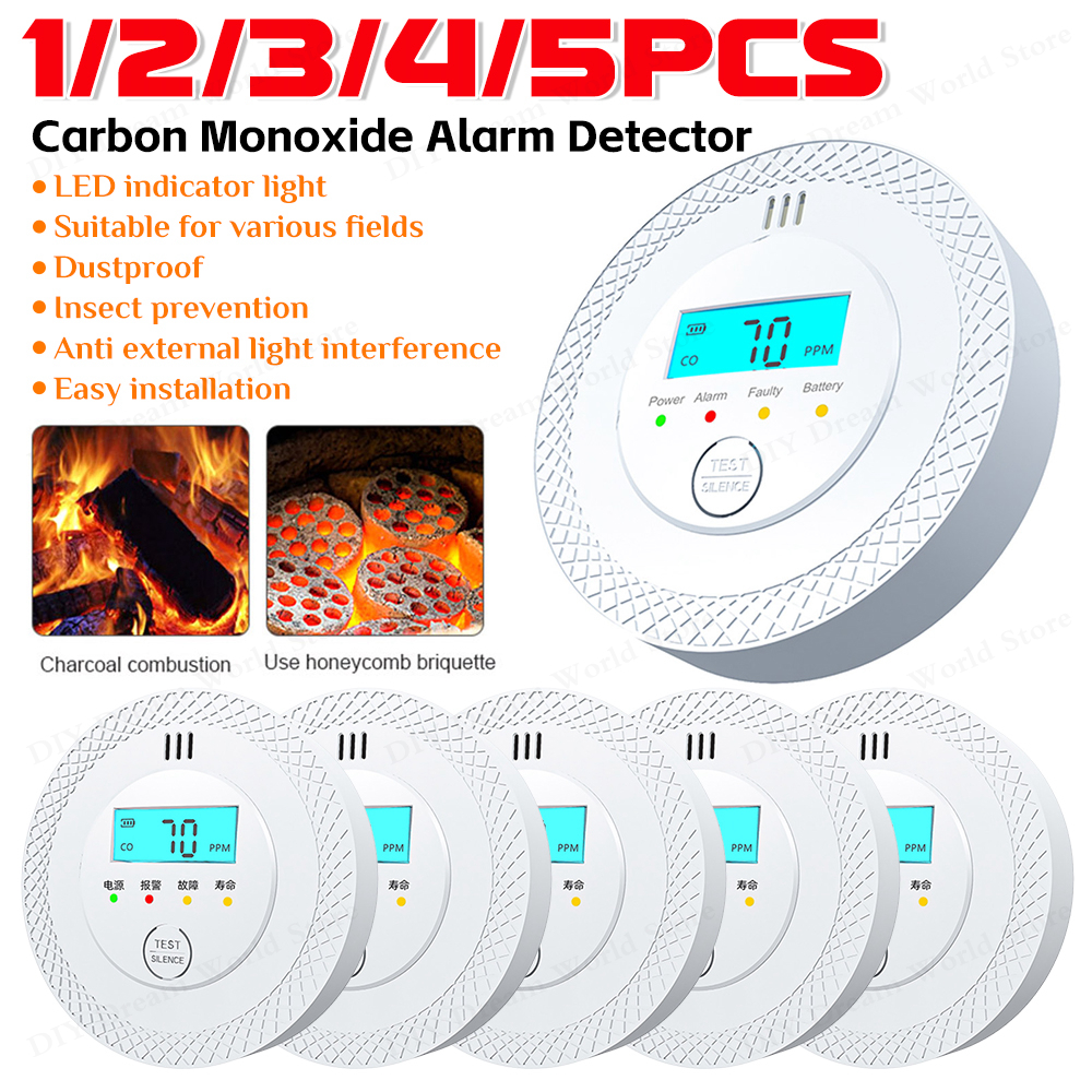 1-5PCS Carbon Monoxide Alarm D - Smoke Detector Interconnected avaliação e preço