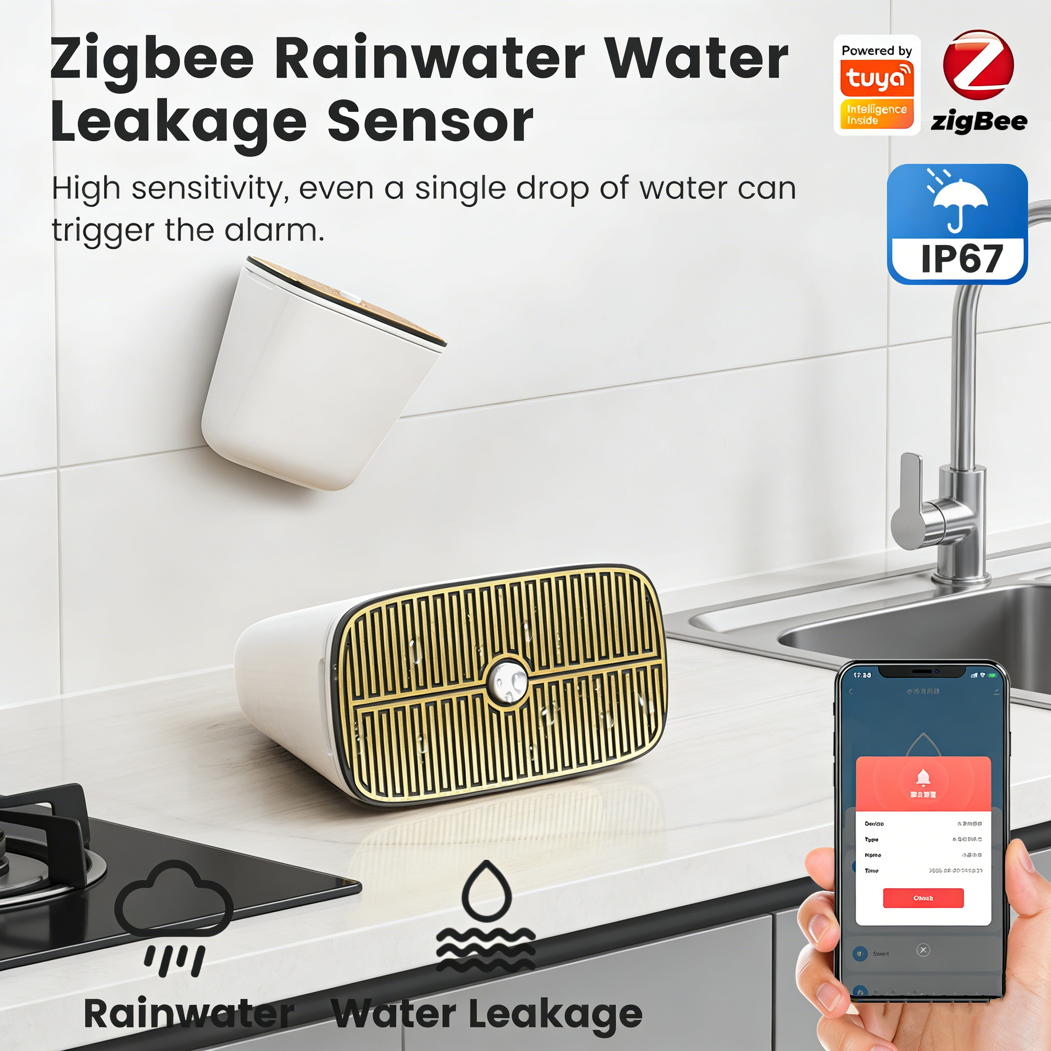 Tuya Zigbee Rainwater & Water  - Water Alarm Sensor avaliação e preço