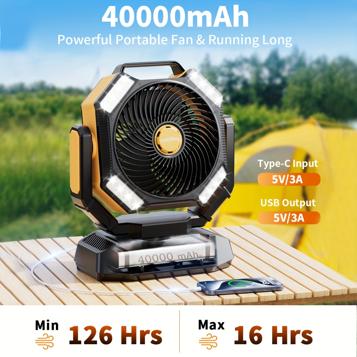 coldSky  Camping Fan, Battery  - Power Outage Light avaliação e preço