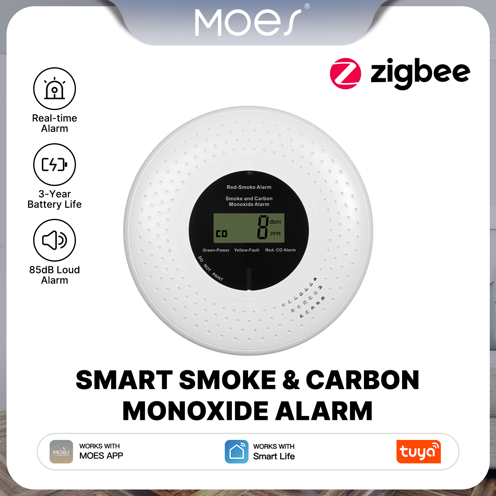 MOES Tuya Zigbee Smart Smoke C - Co Detector Plug avaliação e preço